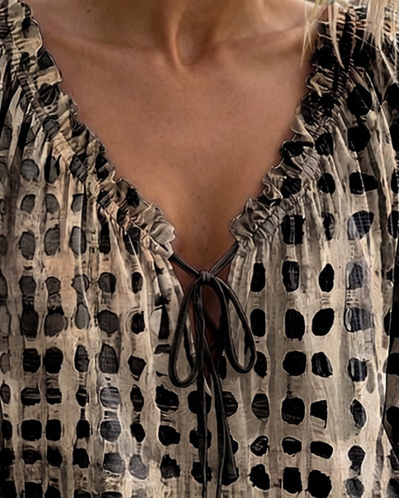 Polka Dot Lace-Up Blouse