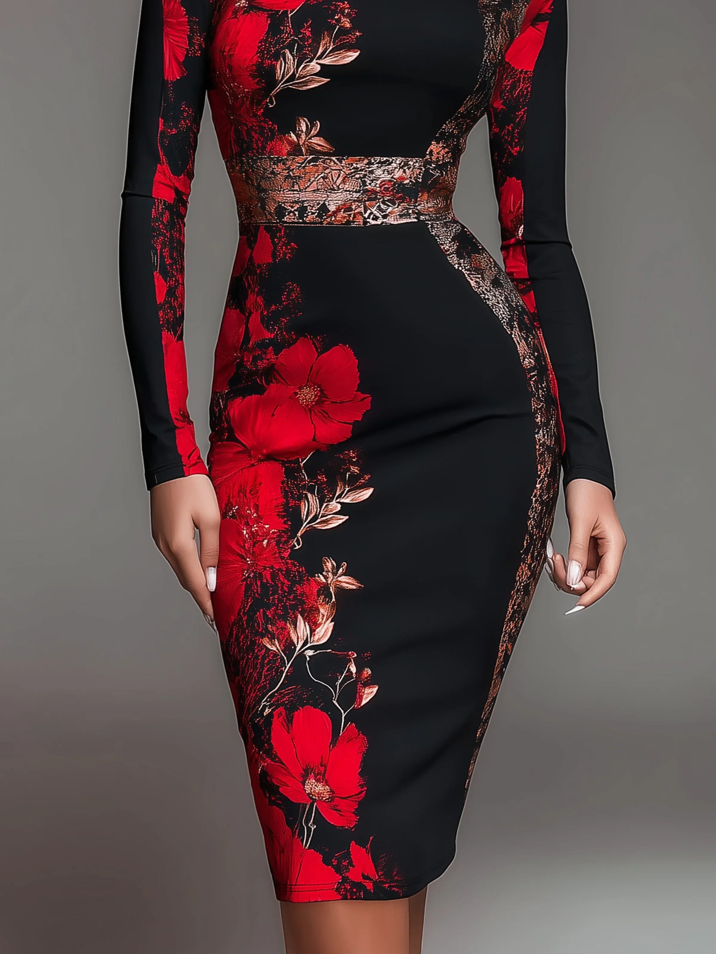 Arvessa™ Stand-Collar Jersey Midi Dress