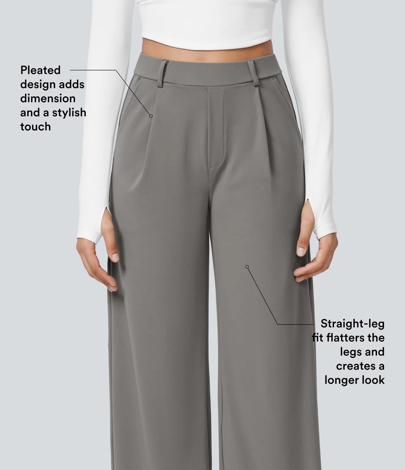 Halara Flex™ plissierte dehnbare Stoffhose mit hohem Bund, Seitentaschen und geradem Bein