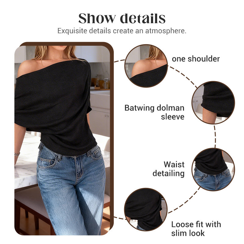 🔥 Hot sale 50% OFF！！🔥Women's Asymmetrical Off-Shoulder Batwing Sleeve Top