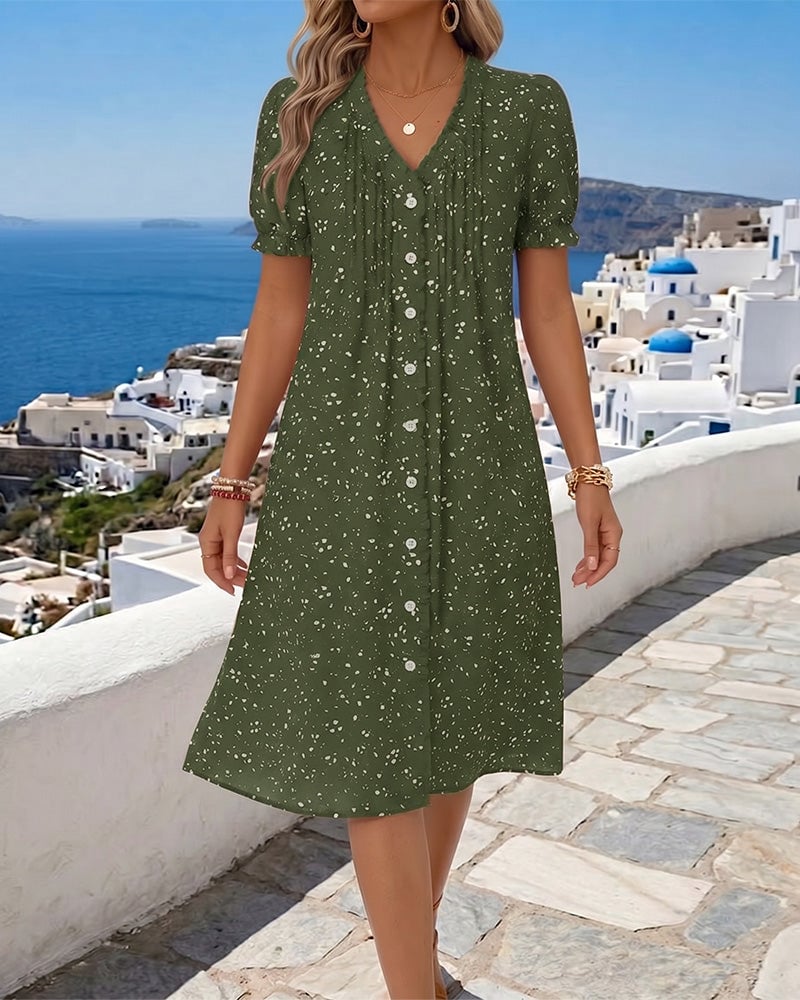 Florayne ButtonBloom V-Neck Dress