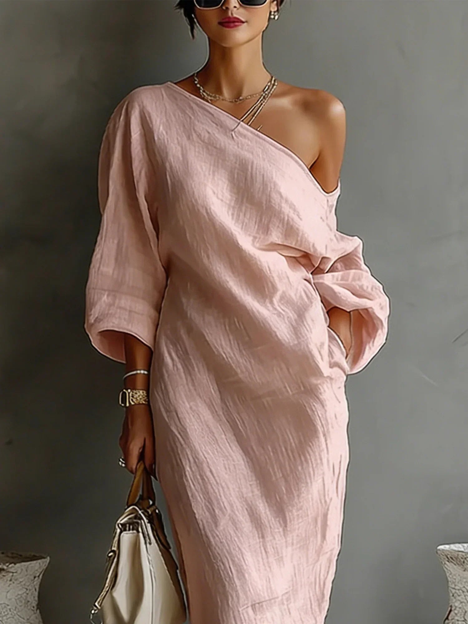 Lunara™ Asymmetrical Linen Maxi Dress