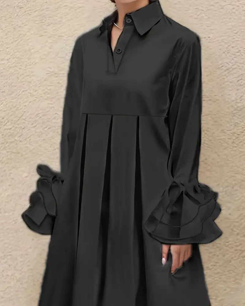 Fashion Shirt-Collar Flared Dress 👗✨