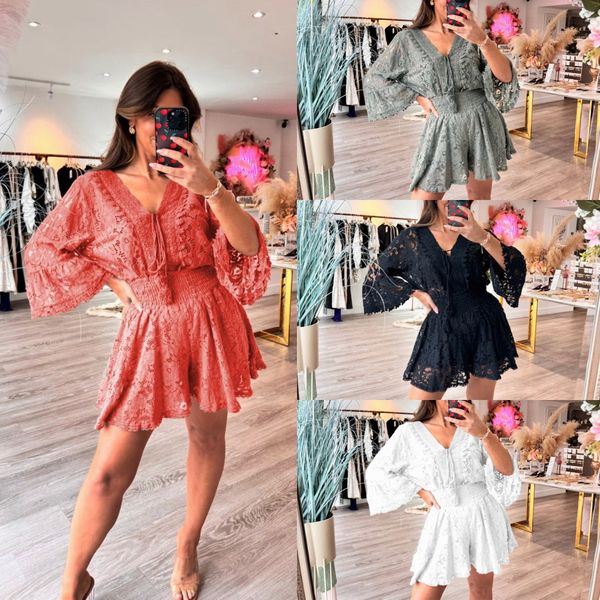 LaceLuxe™ V‑Neck Tunic & Skirt Set