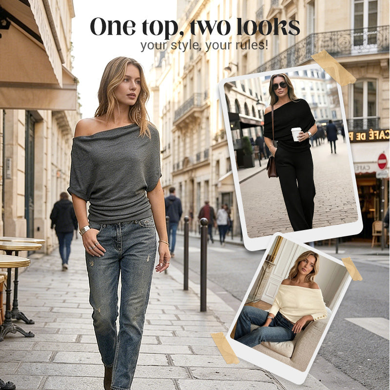 🔥 Hot sale 50% OFF！！🔥Women's Asymmetrical Off-Shoulder Batwing Sleeve Top