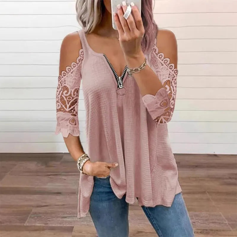 ⌛ Limited-Time Offer – Women’s Lace Off-Shoulder Blouse with Zipper
