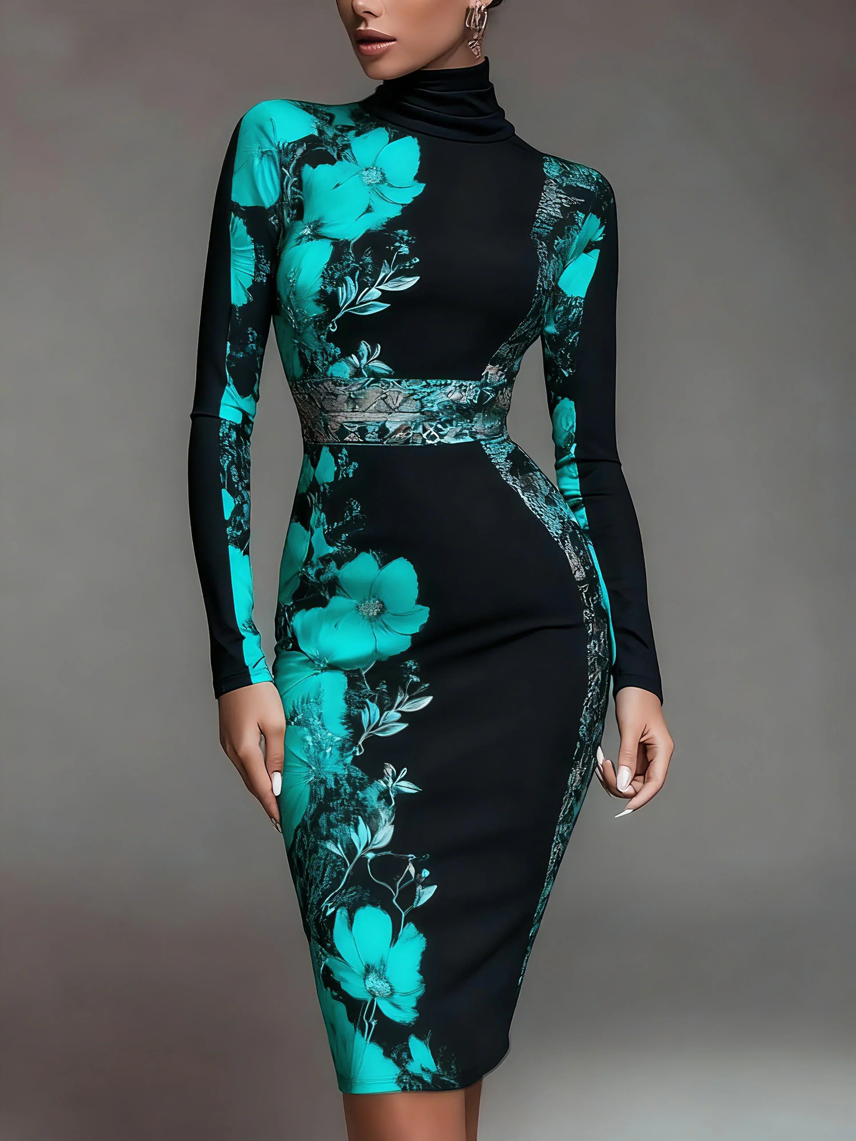 Arvessa™ Stand-Collar Jersey Midi Dress