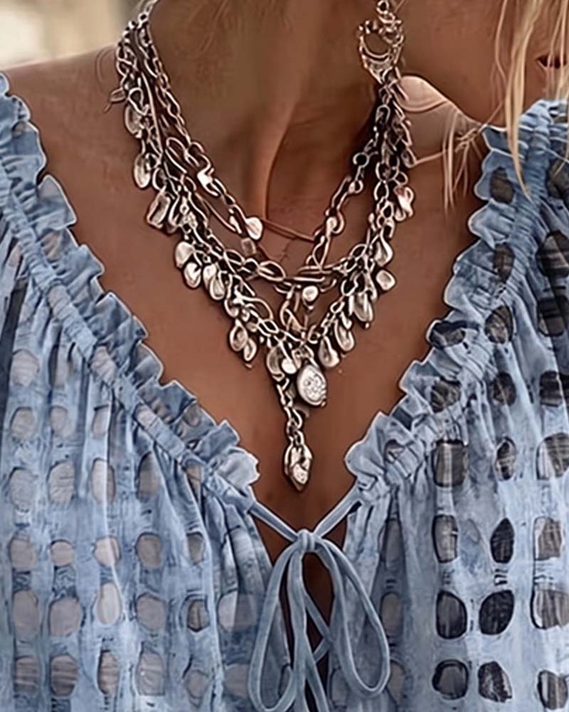 Polka Dot Lace-Up Blouse