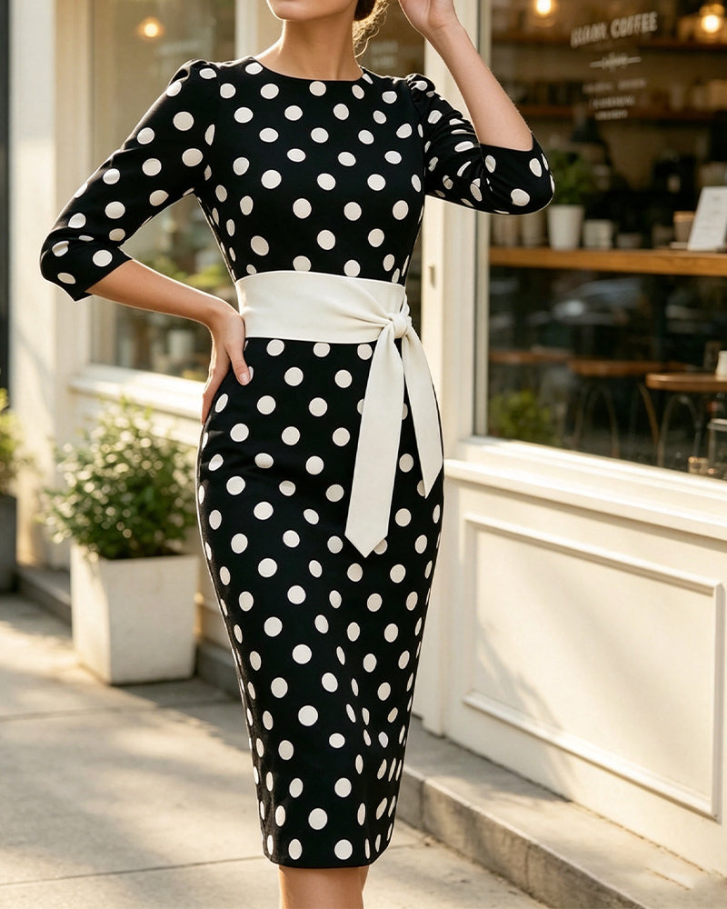 Polka Dot Lace-Up Dress