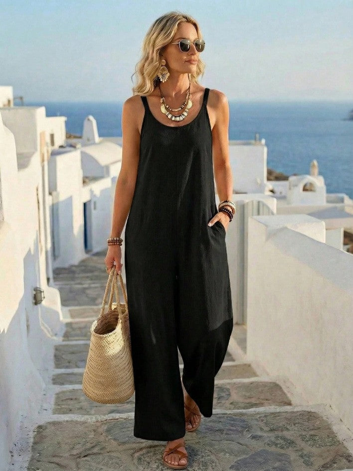 Solid Color Jumpsuit with Pockets 👗