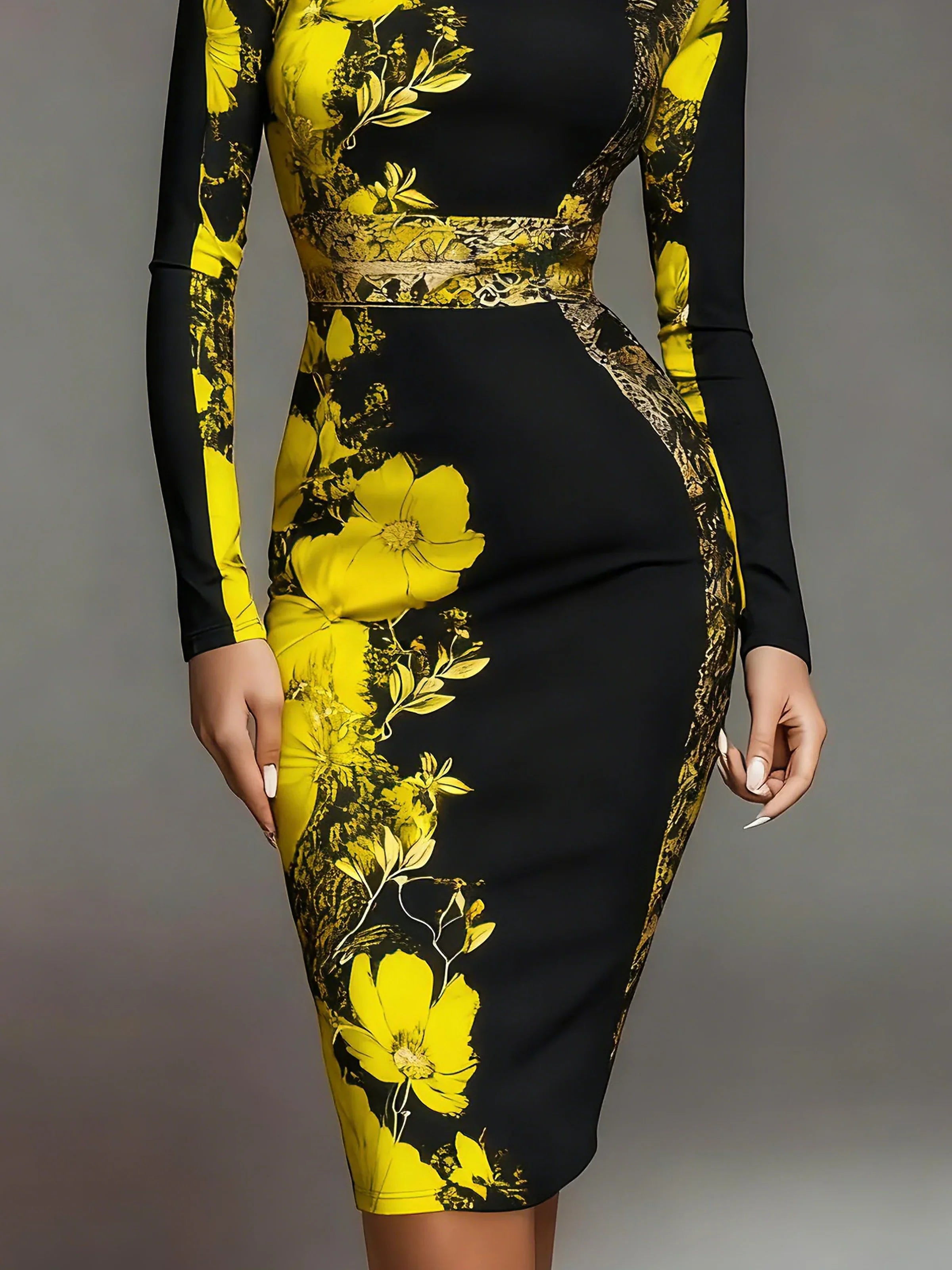 Arvessa™ Stand-Collar Jersey Midi Dress