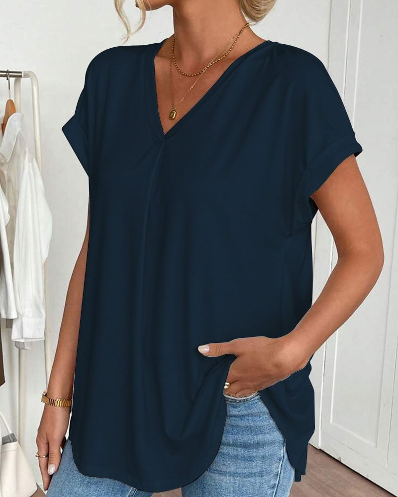 Short-Sleeve Solid Patchwork T-Shirt