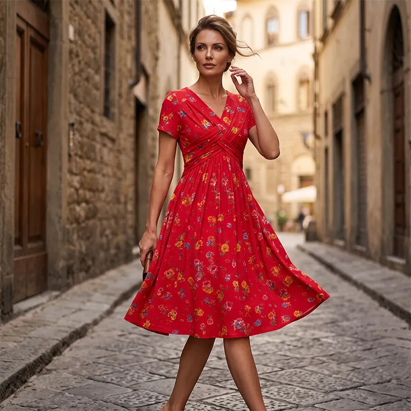 Women's V-Neck Floral Print Dress with a Twisted Waist 🌸👗