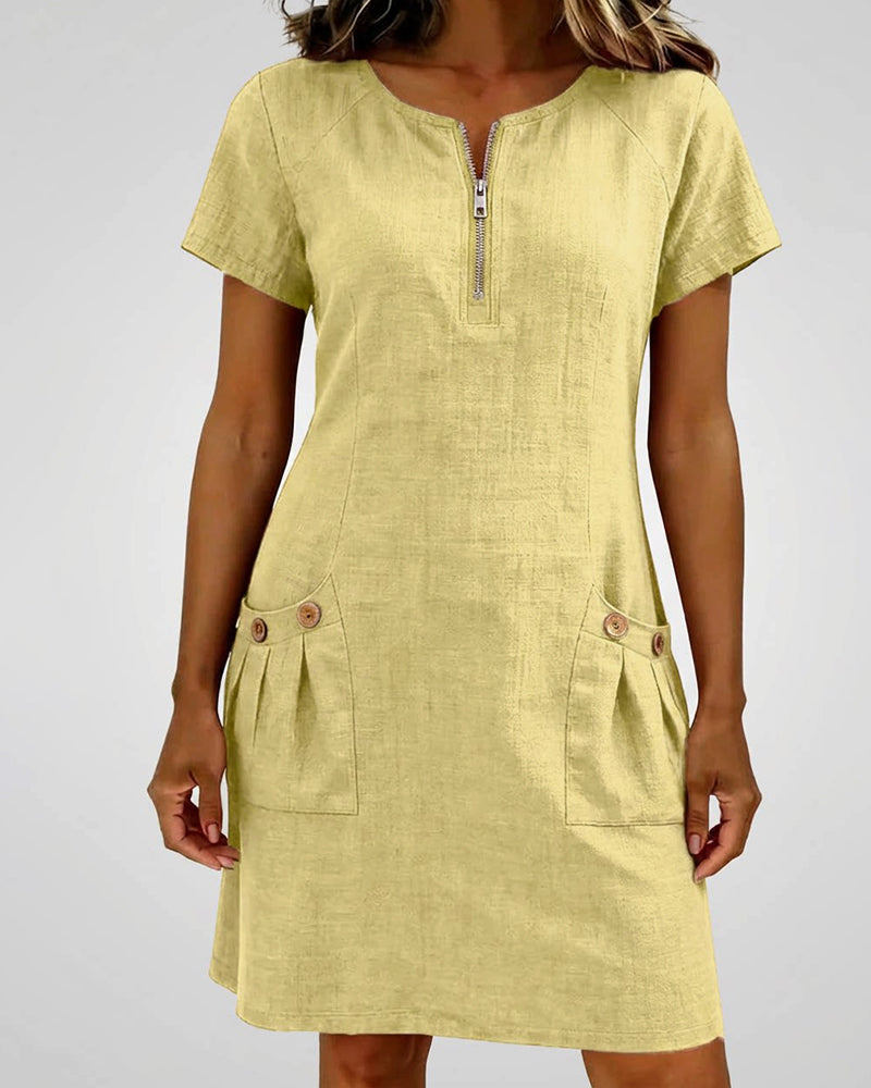 🌿 Casual Cotton Linen Dress with Pockets