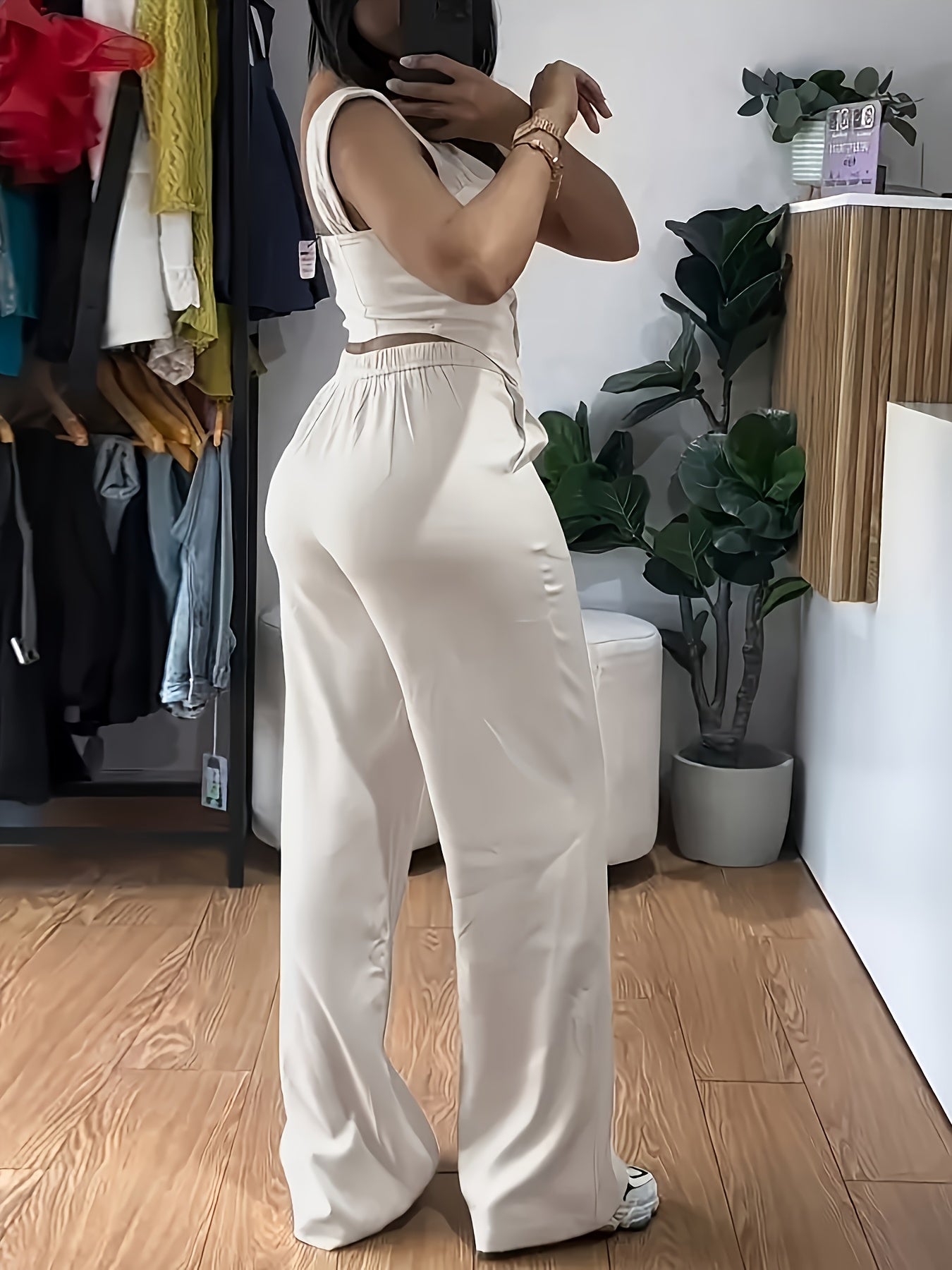2026 Easy Style Vest And Pants Set Long Trousers Casual Wide-Leg Casual Trousers Women'S