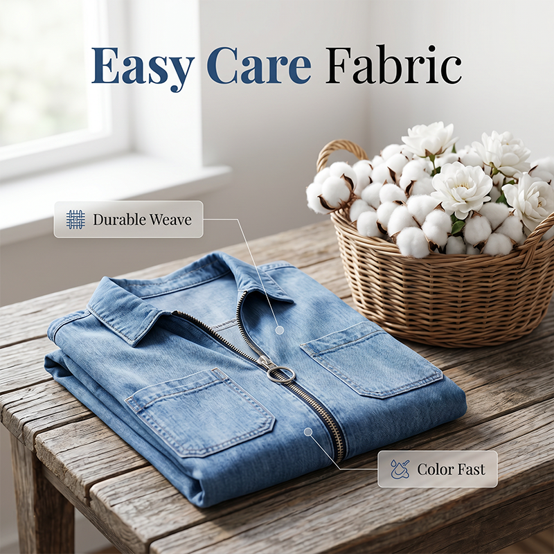 Loose denim shirt dress for women – a dress with a collar, front zipper and pockets