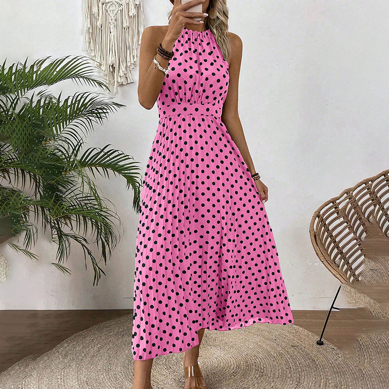 english  👗 LIMITED TIME 50% OFF! ✨ Polka Dot Halter Neck Dress – Flowy, Flattering & Chic with a Retro Touch 🌼