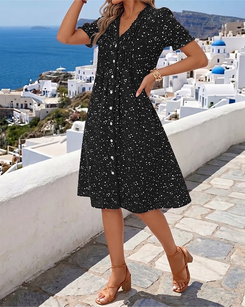 Florayne ButtonBloom V-Neck Dress