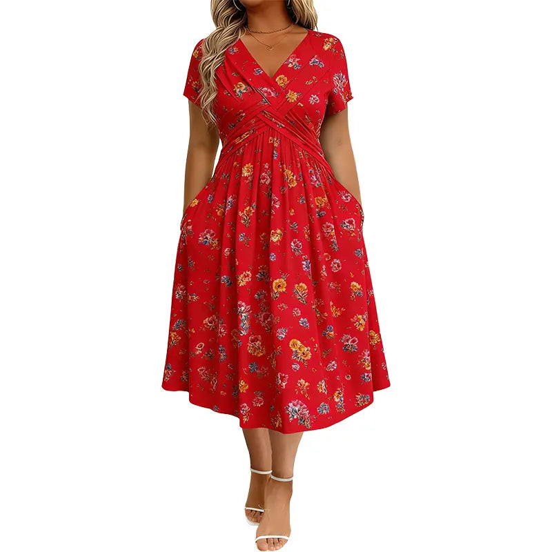 Women's V-Neck Floral Print Dress with a Twisted Waist 🌸👗