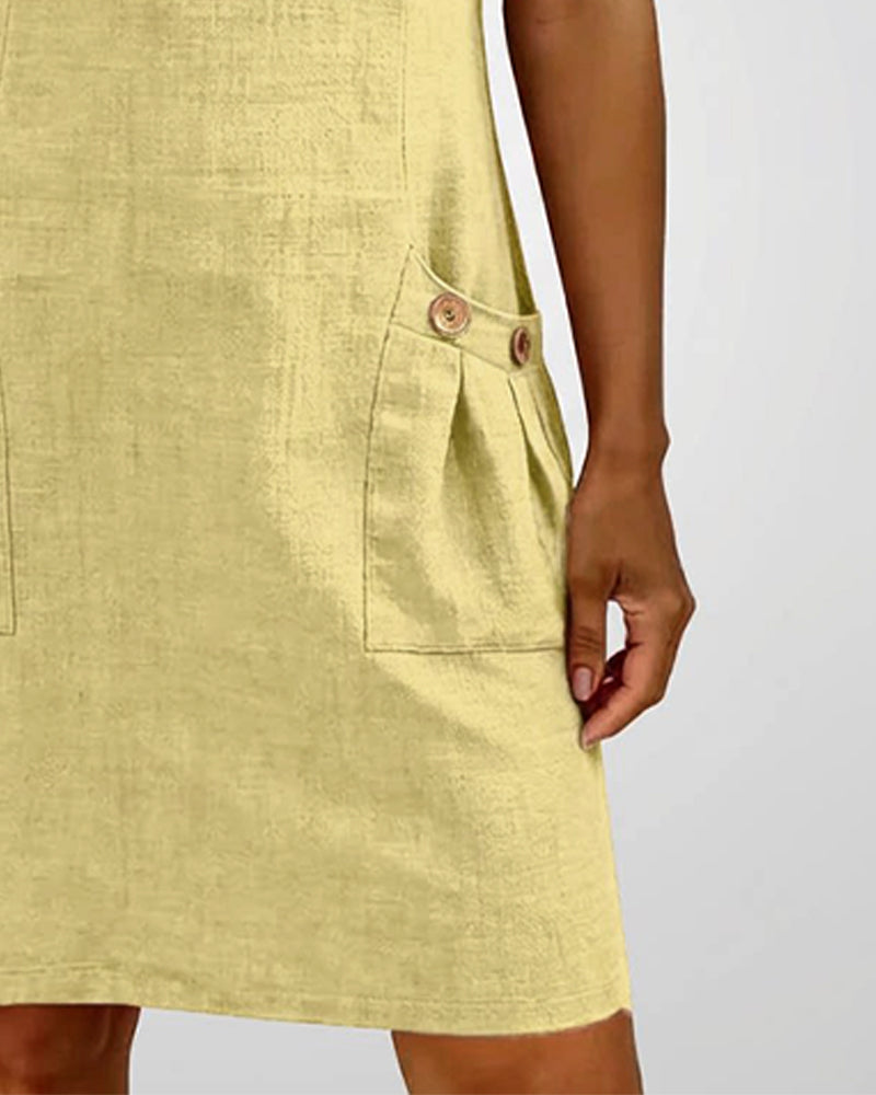 🌿 Casual Cotton Linen Dress with Pockets