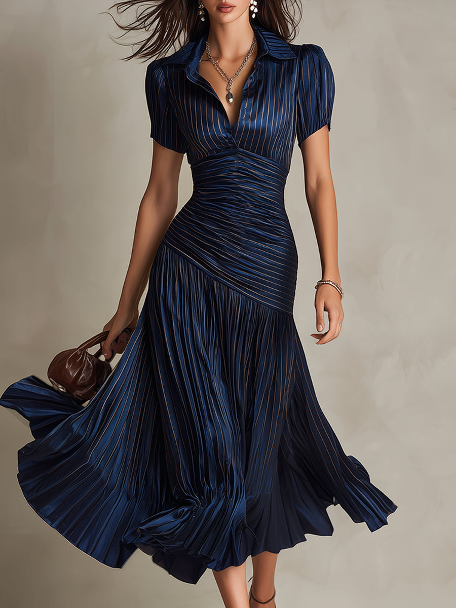 “Manon – retro striped satin midi dress”