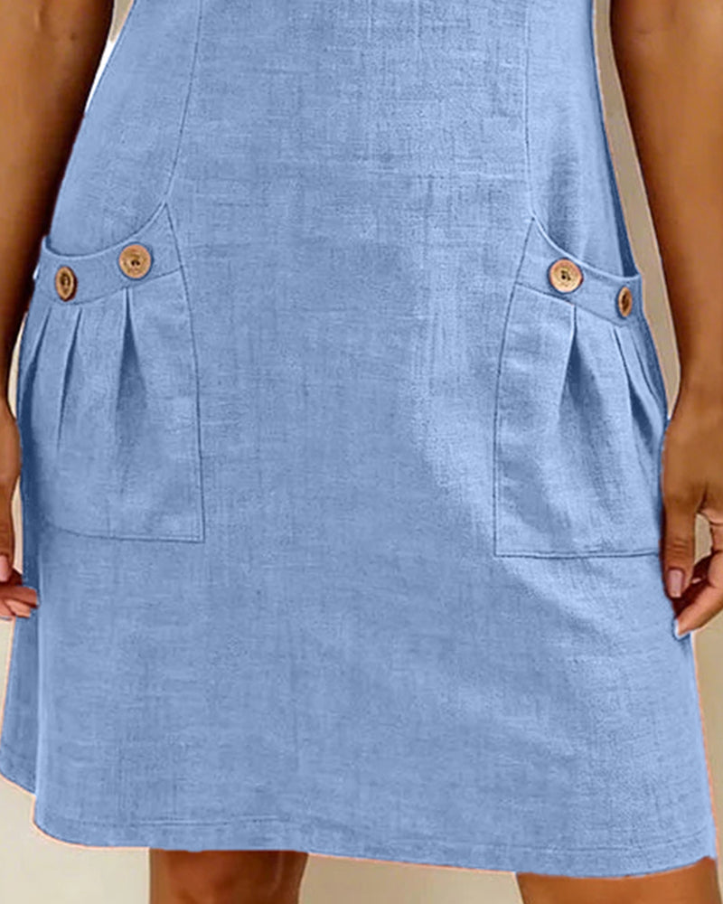 🌿 Casual Cotton Linen Dress with Pockets