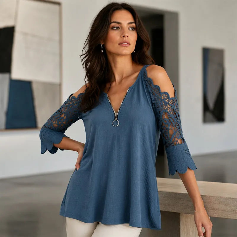 ⌛ Limited-Time Offer – Women’s Lace Off-Shoulder Blouse with Zipper