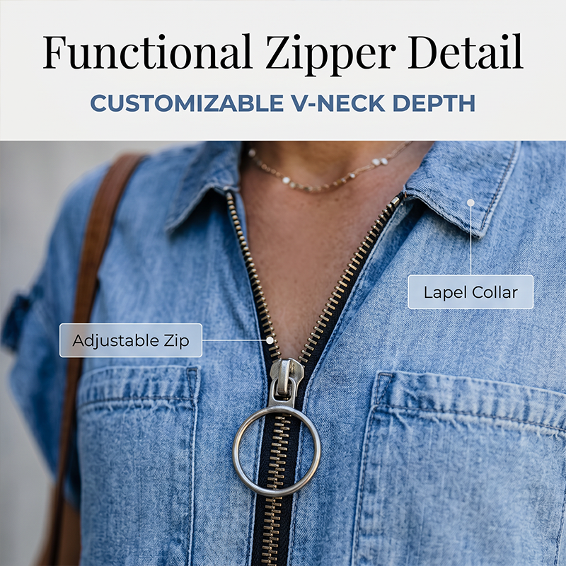 Loose denim shirt dress for women – a dress with a collar, front zipper and pockets
