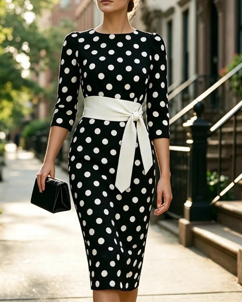 Polka Dot Lace-Up Dress
