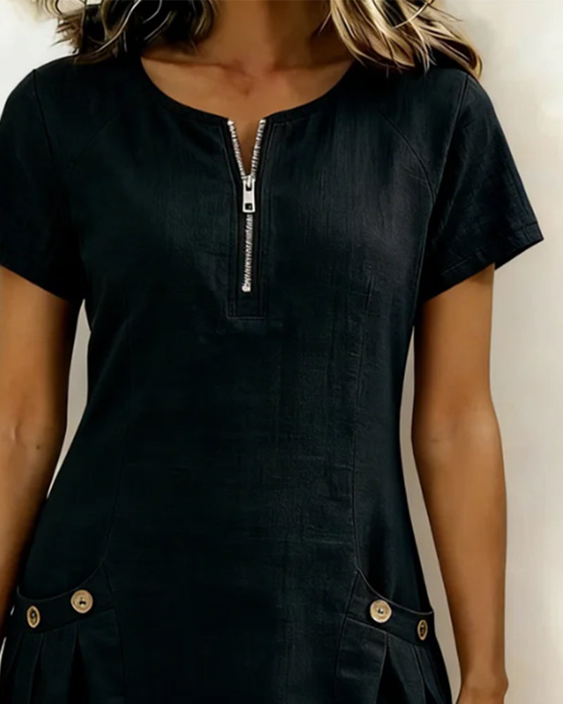 🌿 Casual Cotton Linen Dress with Pockets
