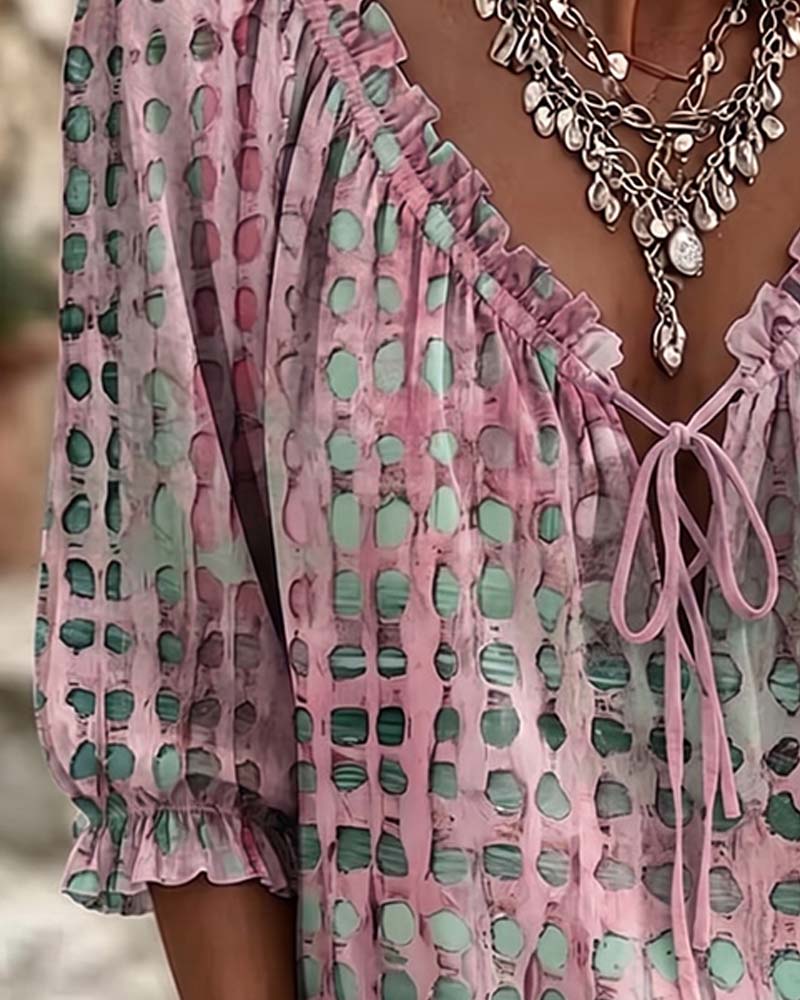 Polka Dot Lace-Up Blouse