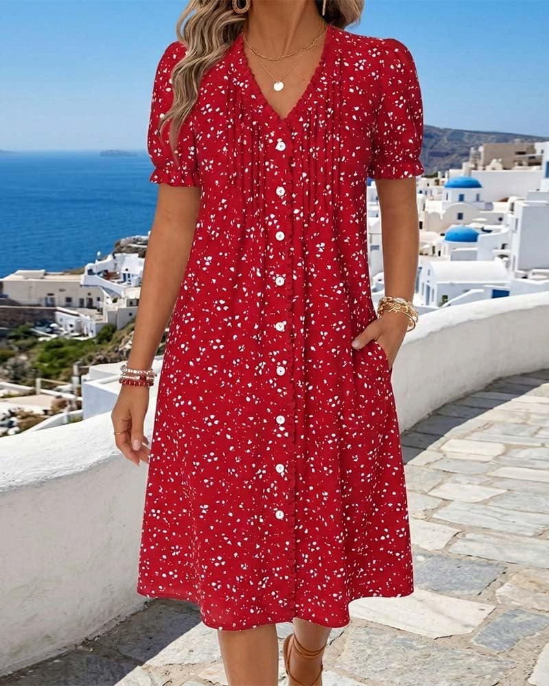 Florayne ButtonBloom V-Neck Dress