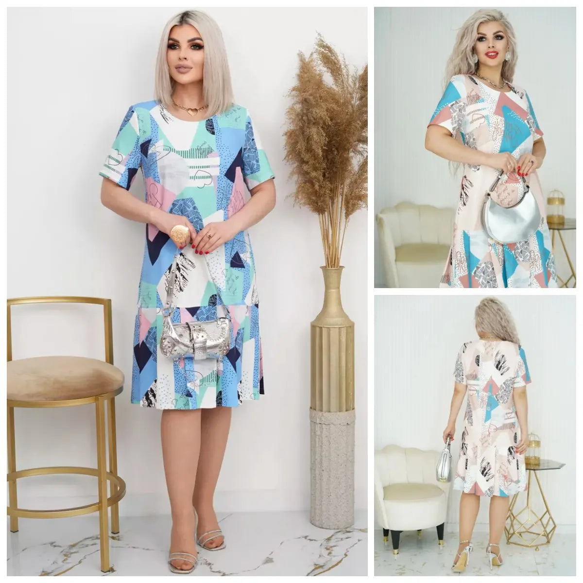 Geometric Ruffle Midi Dress