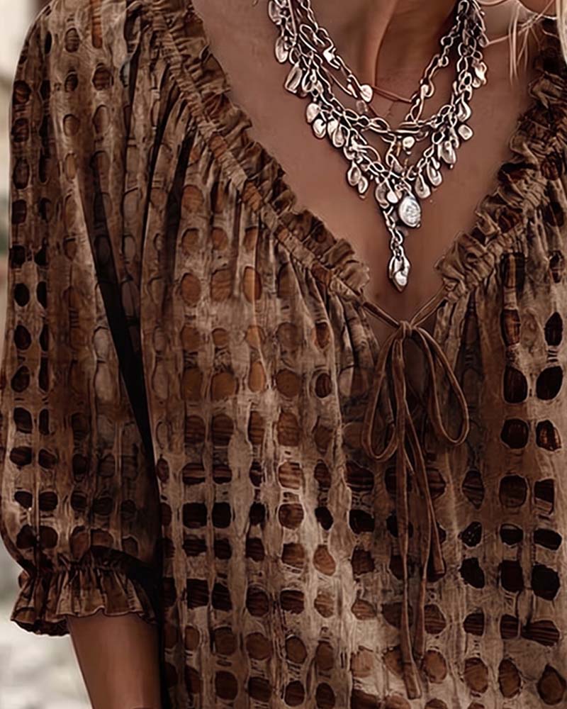 Polka Dot Lace-Up Blouse