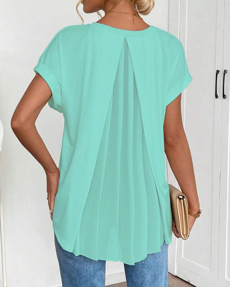 Short-Sleeve Solid Patchwork T-Shirt