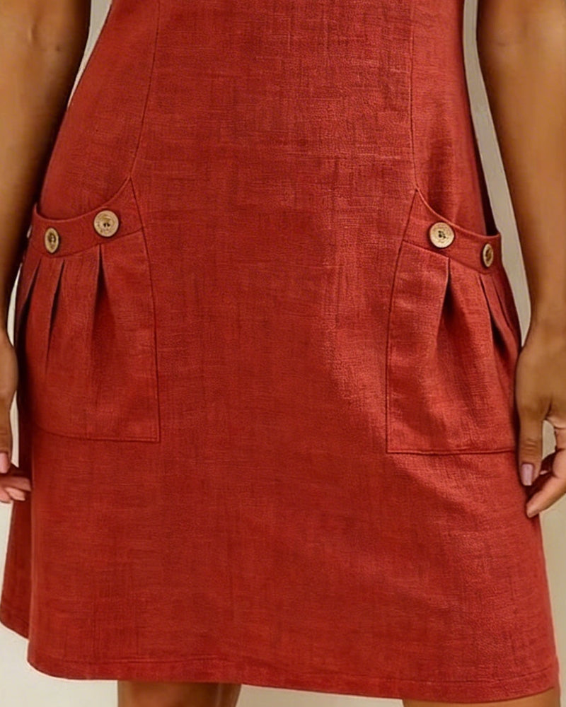 🌿 Casual Cotton Linen Dress with Pockets