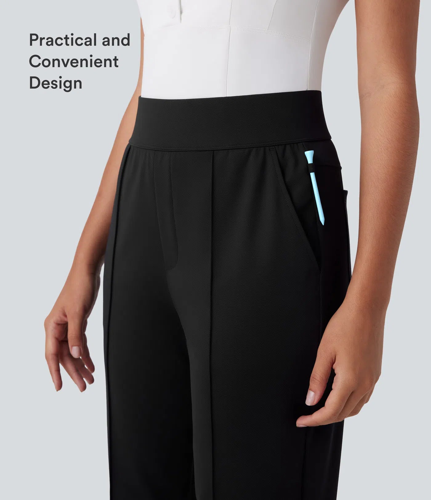 “Mid-rise, quick-drying golf pants with multiple pockets.”