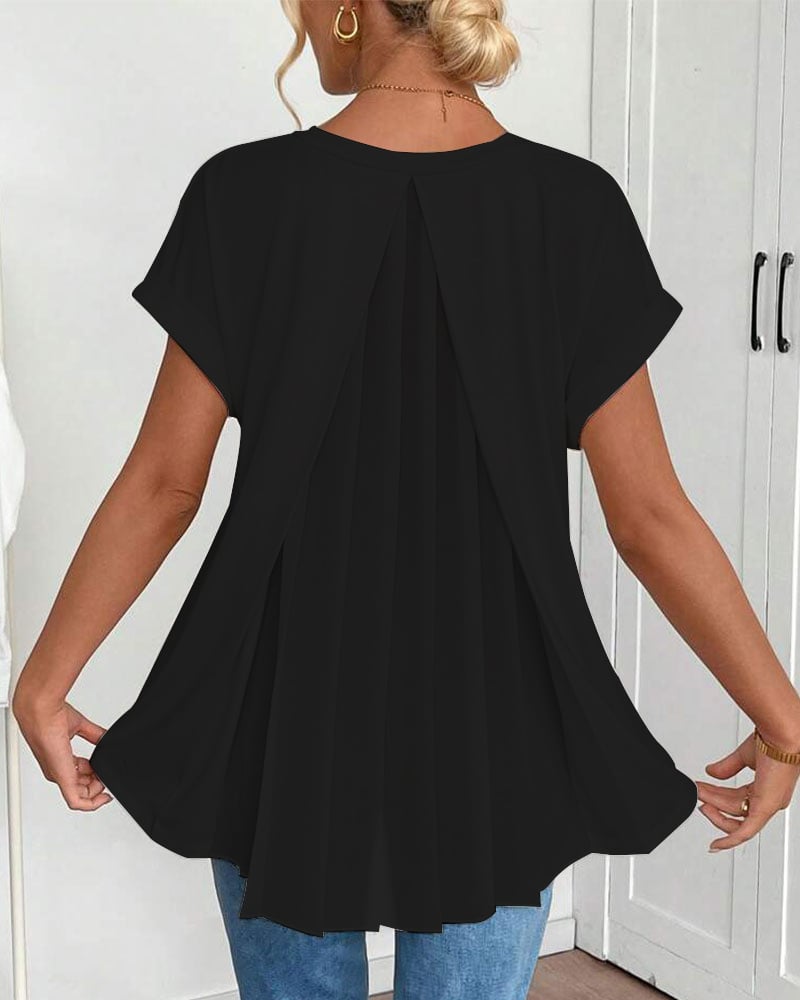 Short-Sleeve Solid Patchwork T-Shirt