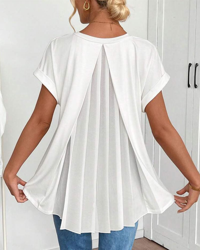Short-Sleeve Solid Patchwork T-Shirt