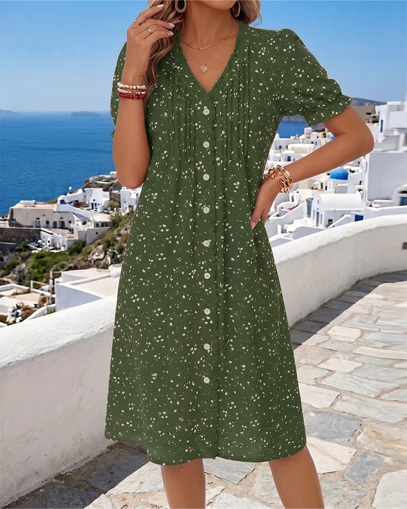Florayne ButtonBloom V-Neck Dress