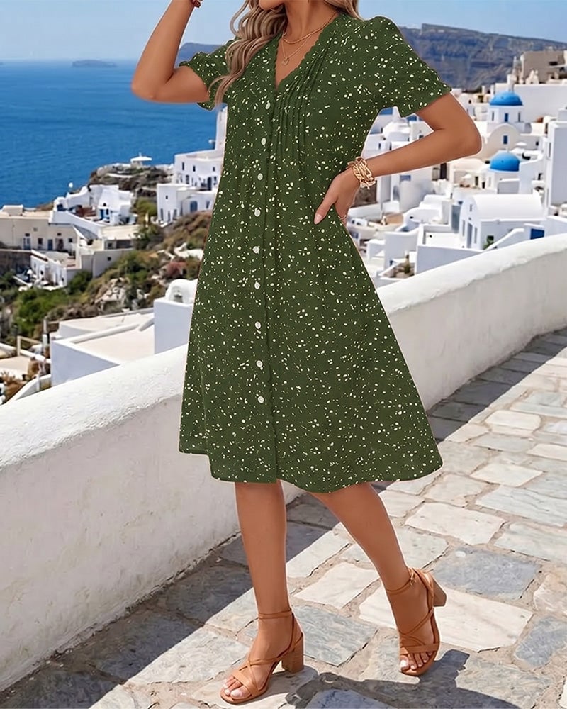 Florayne ButtonBloom V-Neck Dress