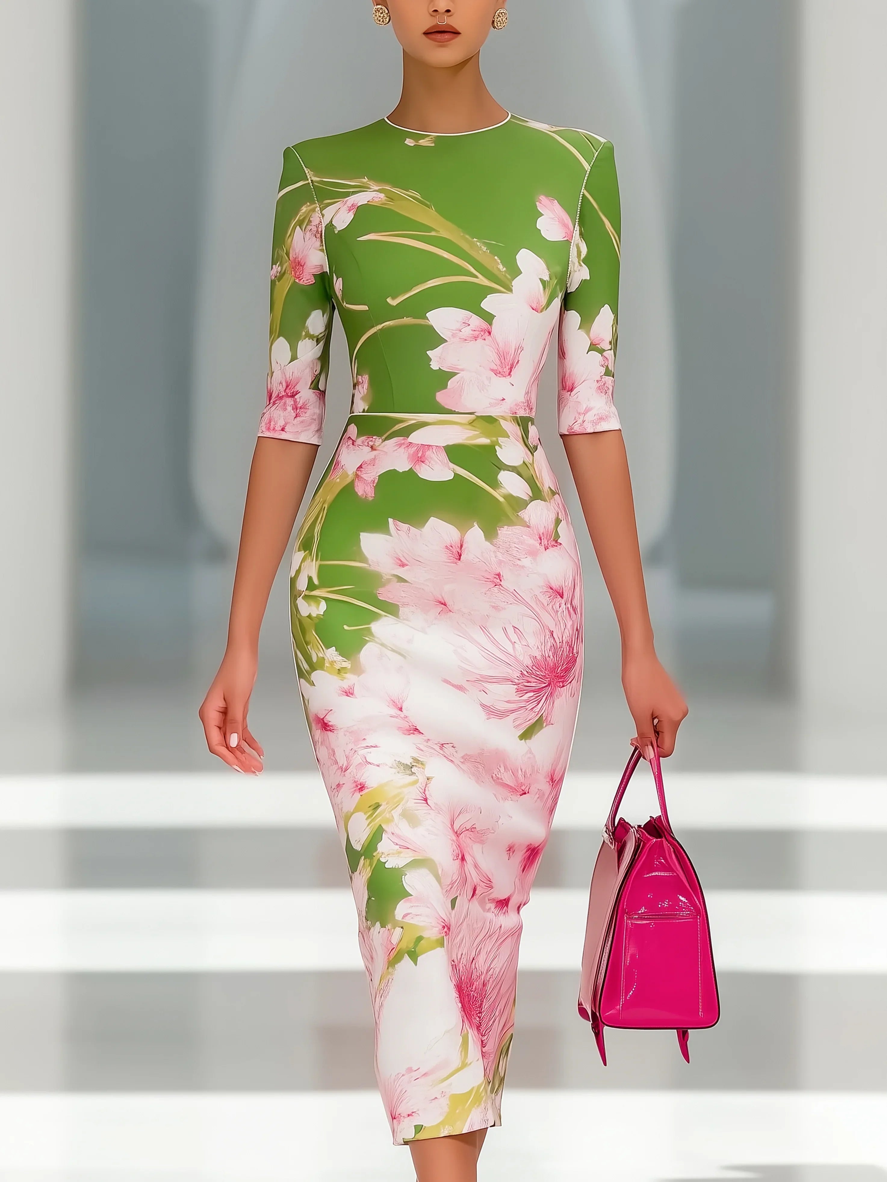 Velmira™ Sculpt Crew-Neck Midi Dress