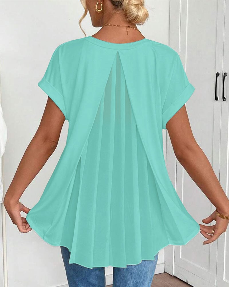 Short-Sleeve Solid Patchwork T-Shirt