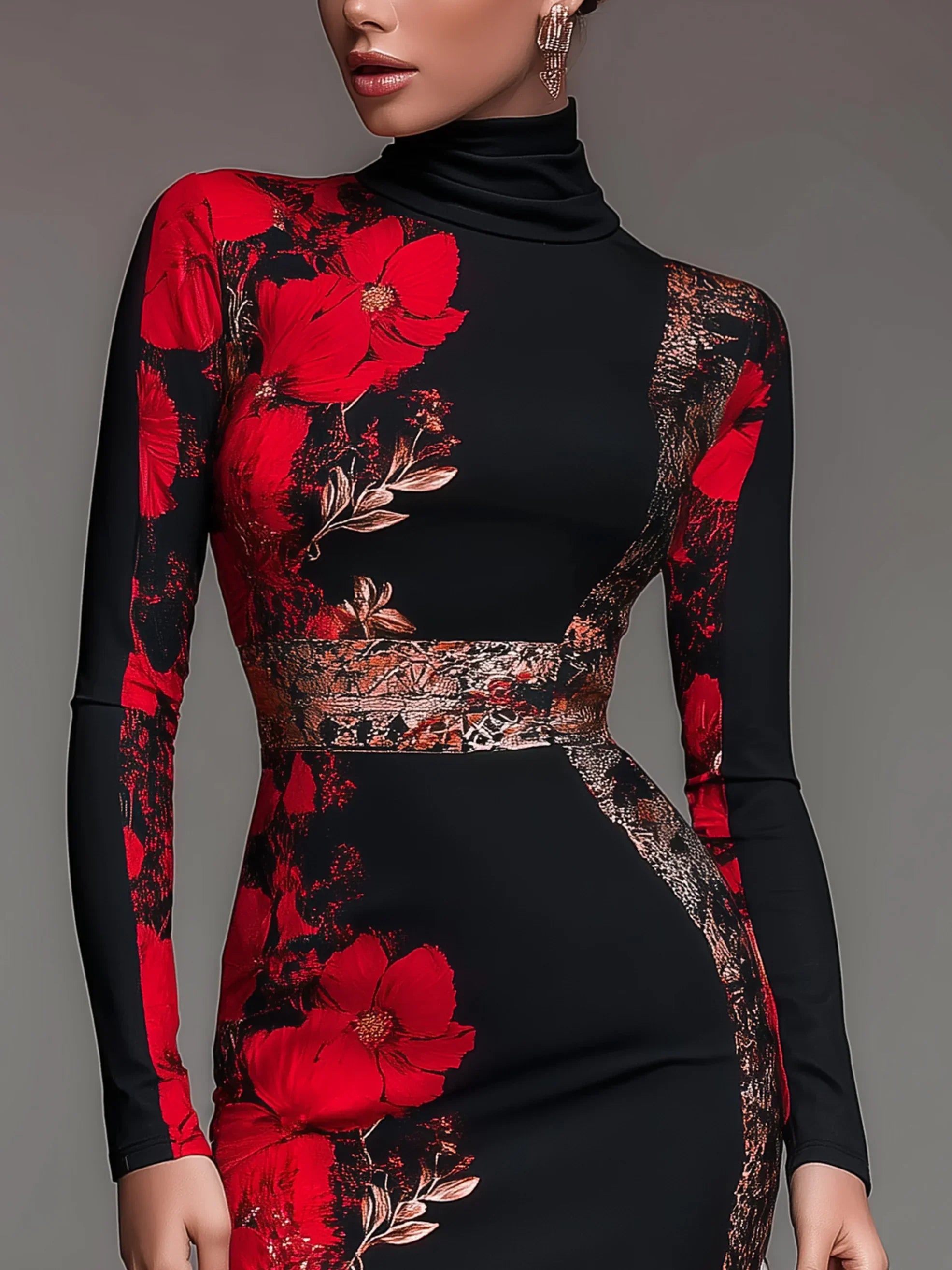 Arvessa™ Stand-Collar Jersey Midi Dress