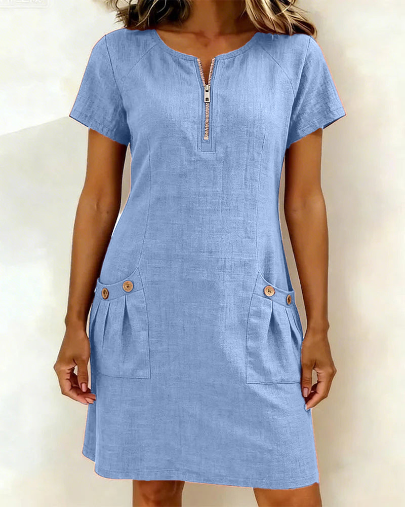 🌿 Casual Cotton Linen Dress with Pockets