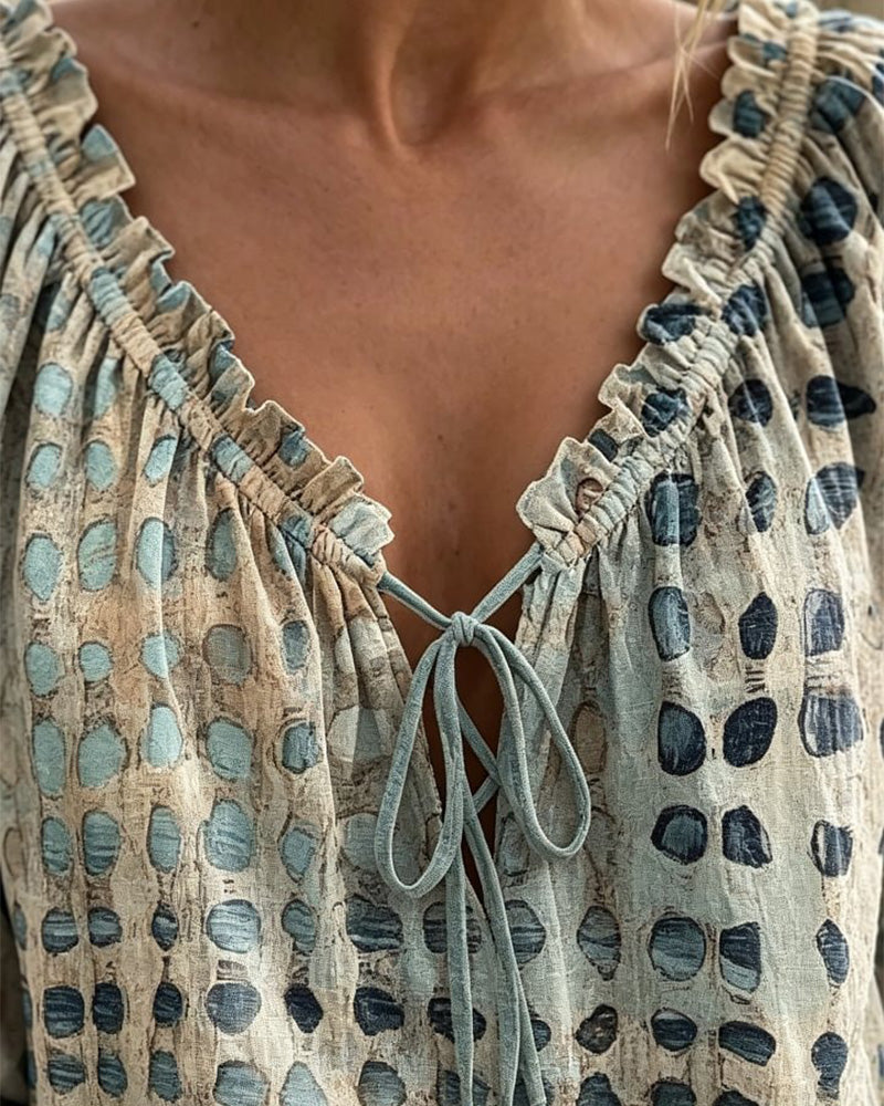 Polka Dot Lace-Up Blouse