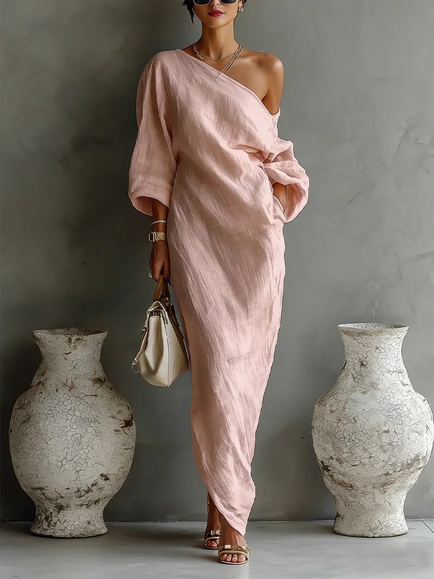 Lunara™ Asymmetrical Linen Maxi Dress