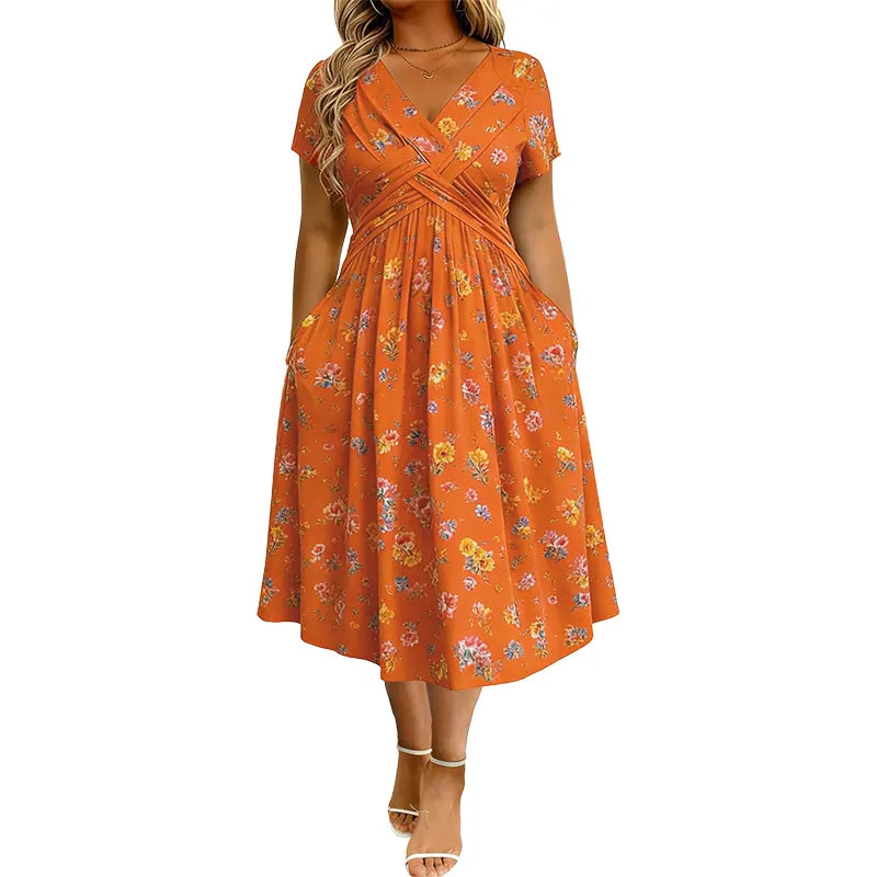Women's V-Neck Floral Print Dress with a Twisted Waist 🌸👗