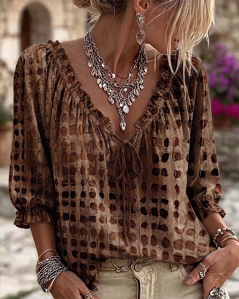 Polka Dot Lace-Up Blouse