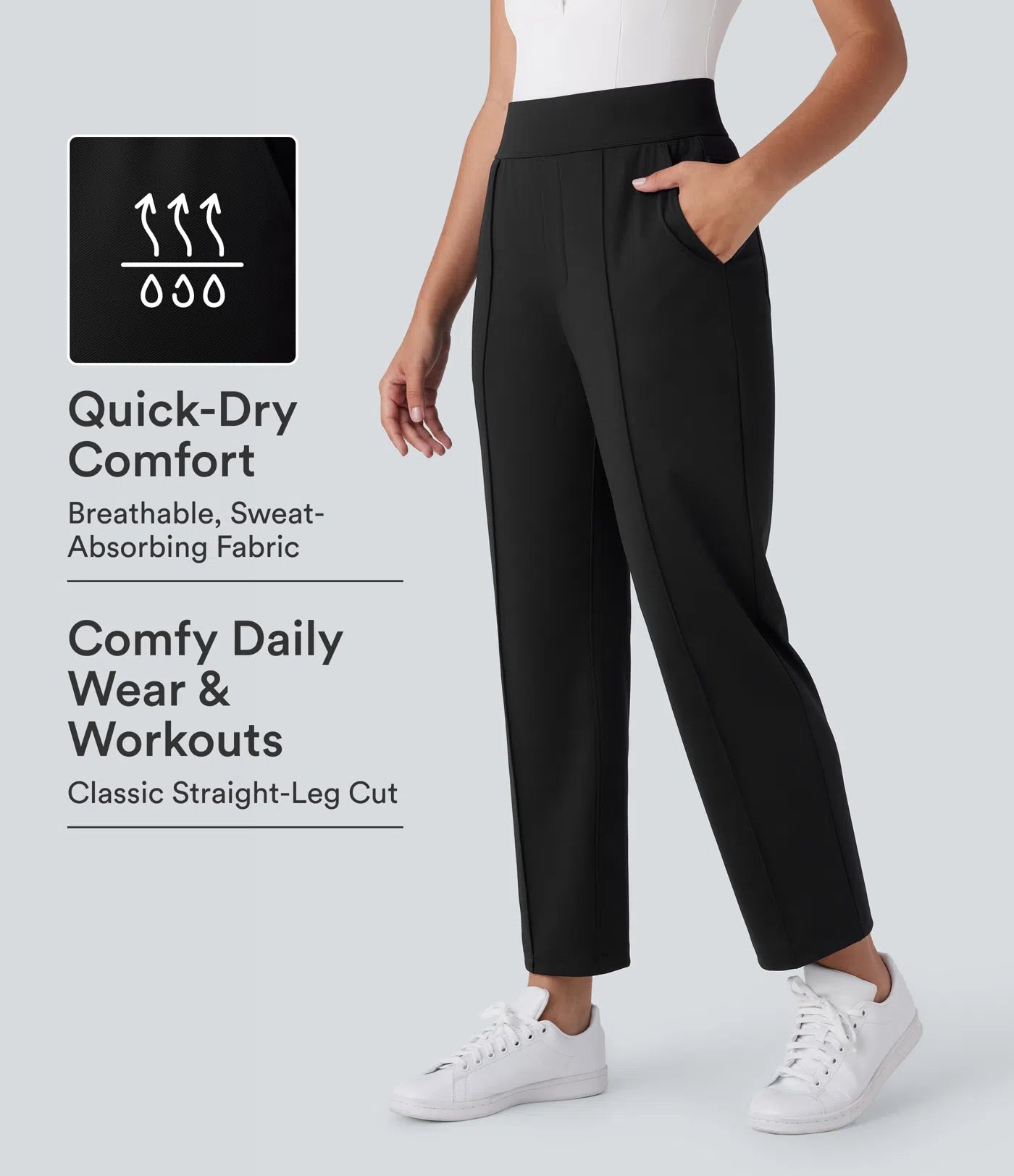 “Mid-rise, quick-drying golf pants with multiple pockets.”